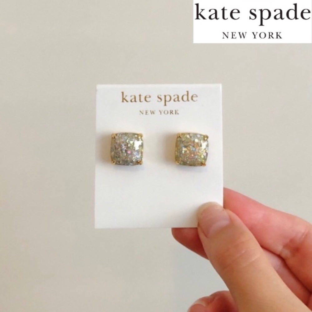 Kate Spade Mini Square White Glitter Stud Earrings
